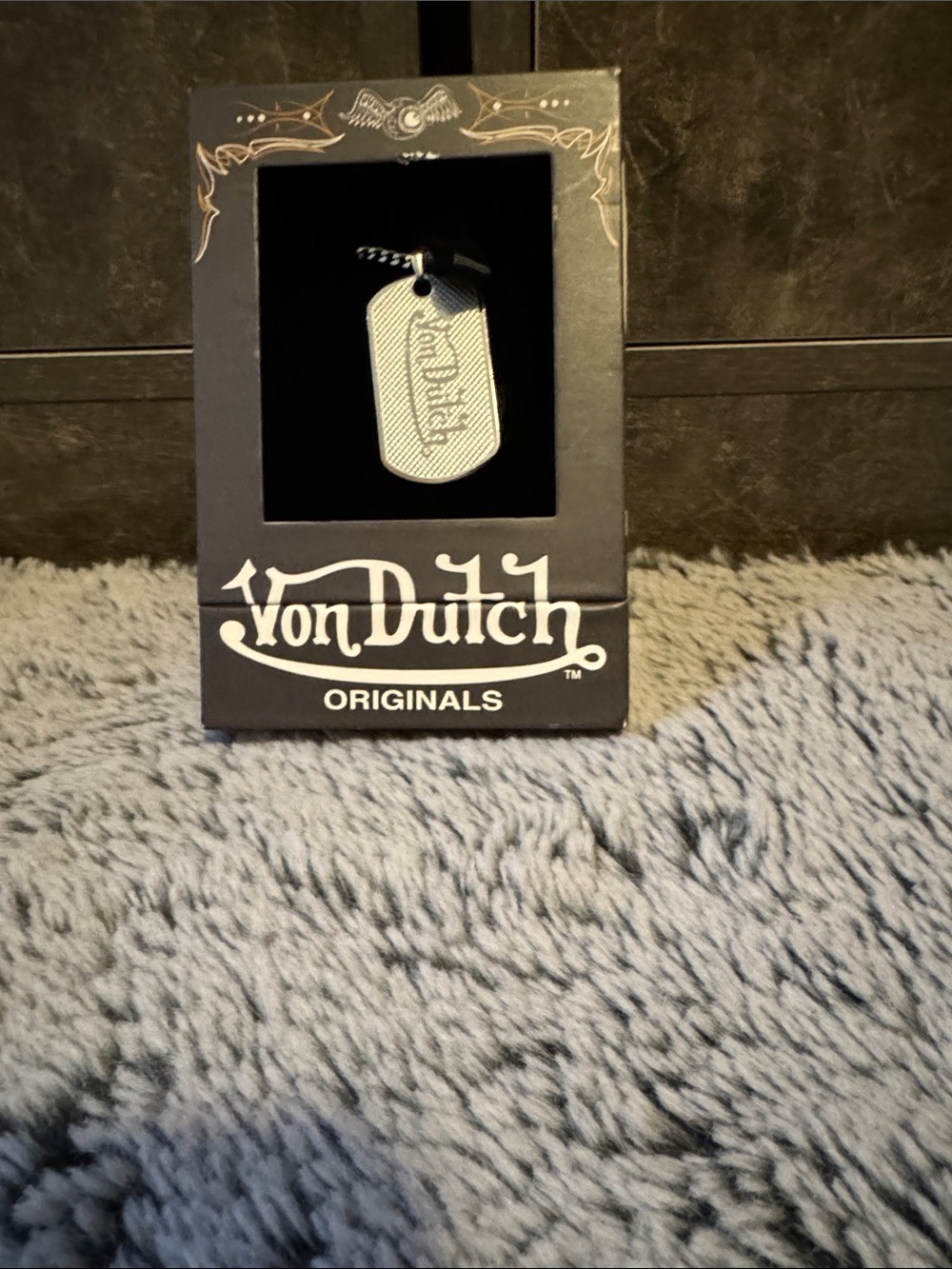 Von Dutch Silver-tone Engraved Dog Tag Pendant For Men Or Women